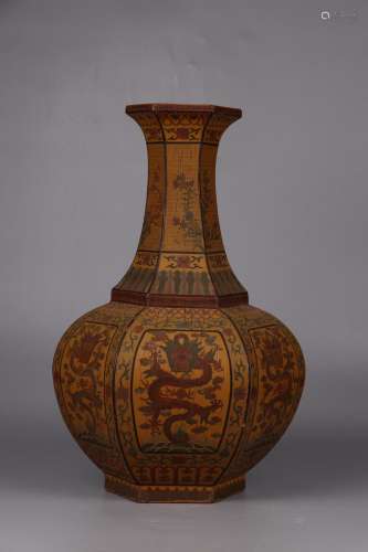 , ""lacquer painting YunLongWen vase31 cm in diame...