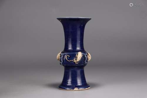 : blue glaze heaping therefore tiger stripes vase with flowe...