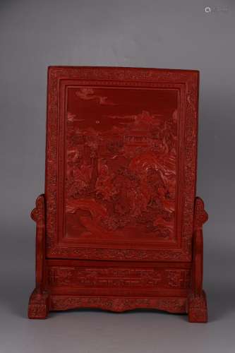 : carved lacquerware group of fairy will verse plaque41.5 cm...