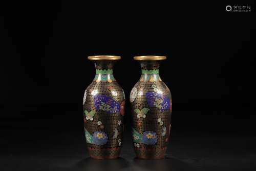 Around branches, wire inlay enamel floral bottles of a pairS...