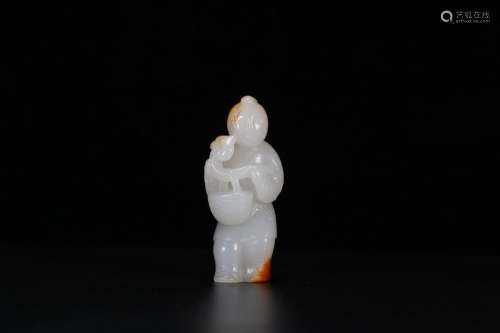 Hetian jade carving the lad a closely, good whiteness, the j...