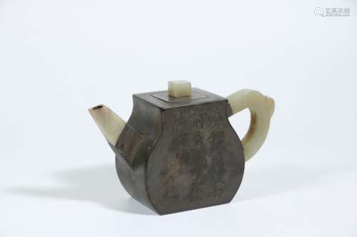 Tin purple jade teapotSize: 13.8 cm long, 4.8 cm wide, 8.4 c...