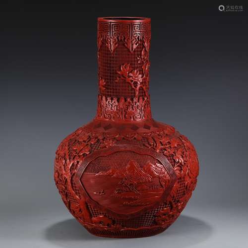 , carved lacquerware landscape tree flowersSize, high 59 cm ...