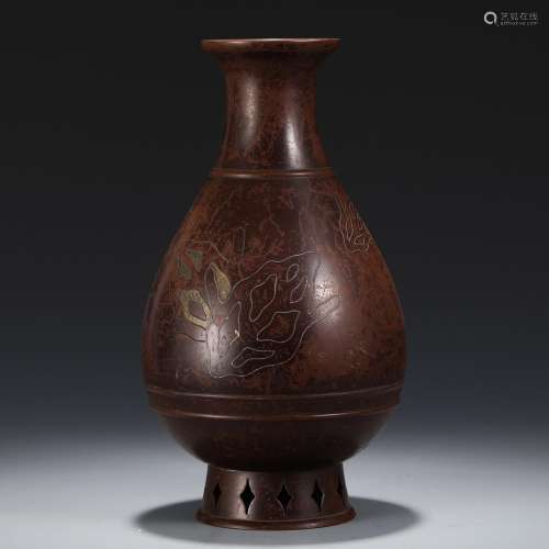 Copper, silver inlaid bottlesSize, 26.8 cm diameter 13 cm hi...