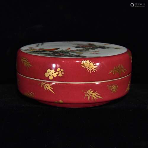 Carmine powder enamel lines printed box, 5 x 12,