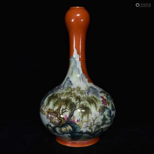 Pastel landscape pattern garlic bottle, 32.5 x 19,