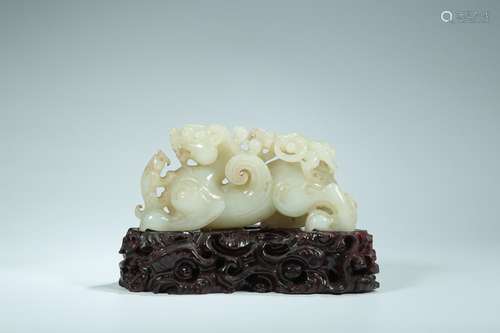 Hetian jade black dragon godchild furnishing articlesLong an...