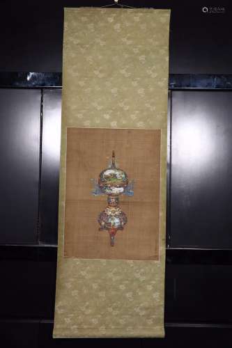 "lang shining" antique figure silk scroll vertical...