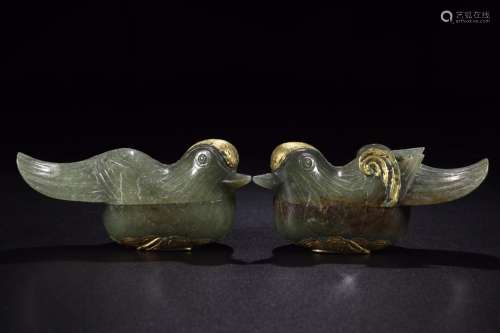 hetian jade yang cover box of a pair of plated with goldSize...