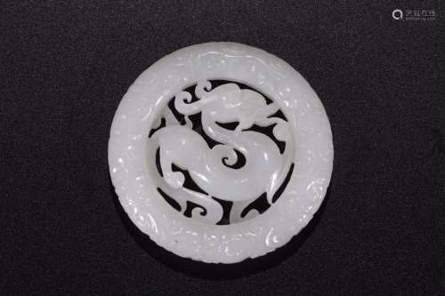Hetian jade engraved look therefore Long Yu wallSize5.3 cm i...