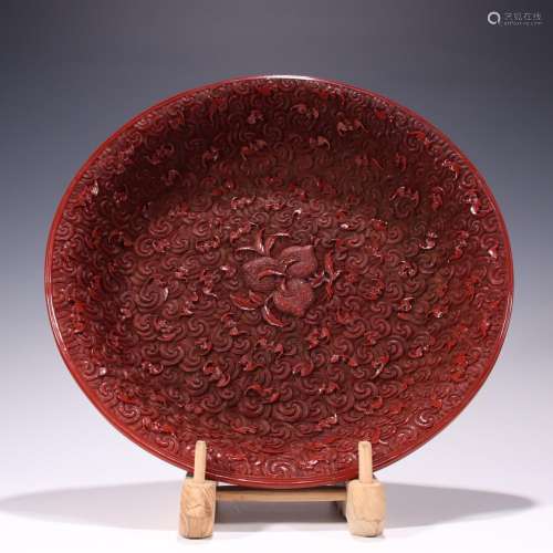 : carved lacquerware carving xiangyun grain bat plateSpecifi...