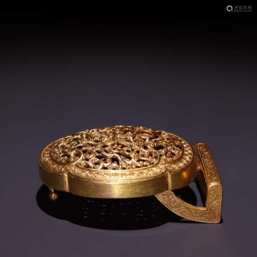 : copper and gold belt buckle hollow-out decorative patternS...