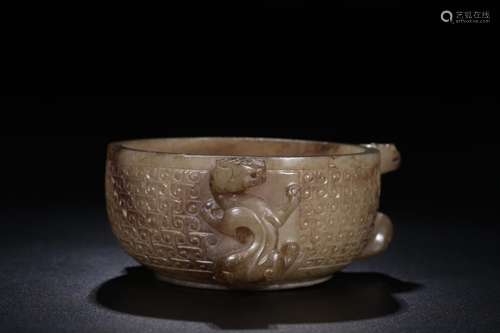 hetian jade longnu cup242 grams of diameter of 9.4 CM, 3.9 C...