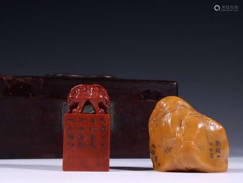 Shoushan stone - field-yellow stone seal a famous model.Spec...