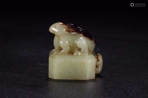 hetian jade belt ooze rabbit NiuYinSizelength 4.6 cm width 4...