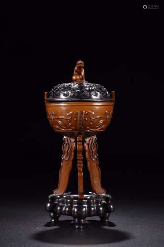Yellow Yang Muding furnace (with red sandalwood cover, base)...
