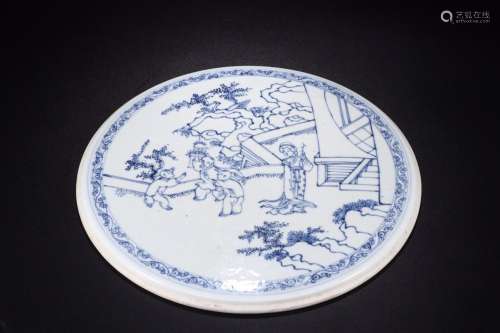 blue three niang godson porcelain plateSize28 cm diameter 1....