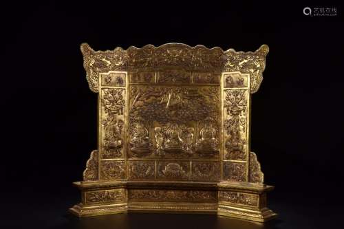 , copper chisel carved Buddha iii screenSizelong 41 cm wide ...