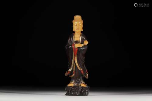 Guanyin stands resemble, red sandalwood inlaid teethSize7 x7...