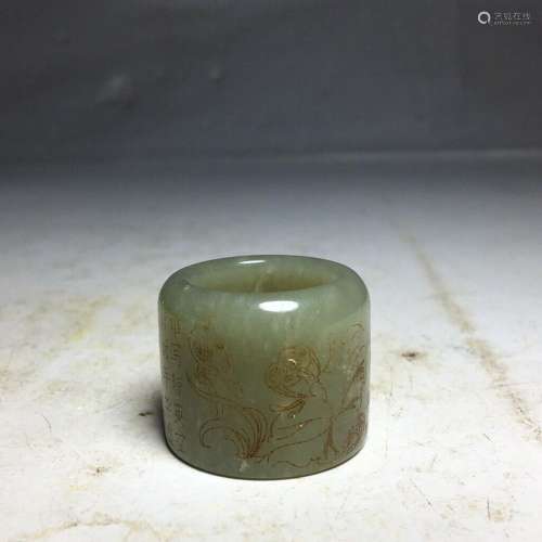 Chinese Natural Hetian Jade Hand-Carved Exquisite Ring 40223