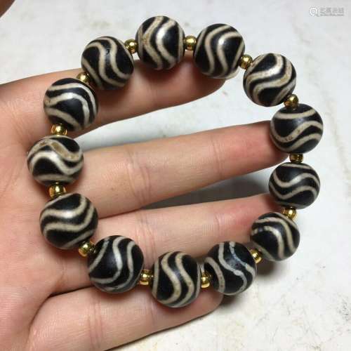 Chinese Natural Dzi Bead Hand-Carved Exquisite Bracelets 123...