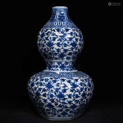 Wanli blue tie up lotus flower grain six-party gourd bottle ...