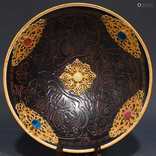 6.3 x21 kiln gold inlay stone bowl