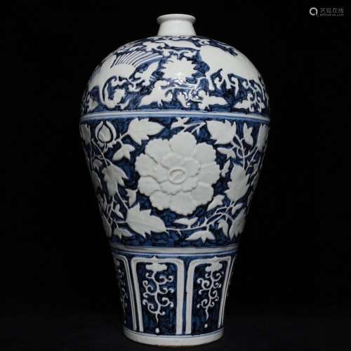 Blue and white peony grains carving around branches May 42.5...