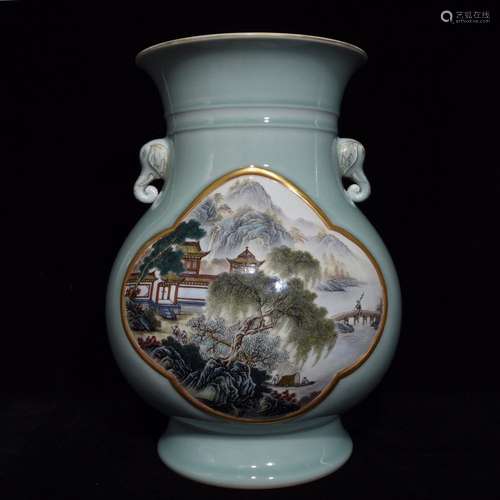 Pea green glaze window pastel landscape pattern trunk, 28, 3...