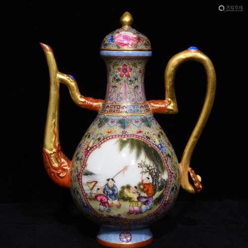 GuYueXuan heavy famille rose gold window YingXiWen ewer, hig...