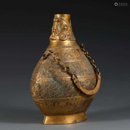 Copper and gold bottleTotal size is 36.5 width 21 15 cm thic...
