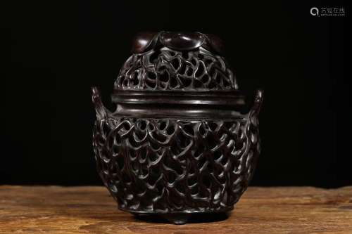 Red sandalwood carve branch petals button aroma stove.Size 1...