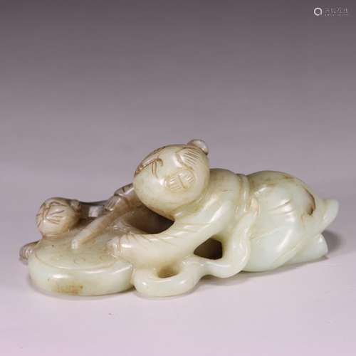 : hetian jade the lad drums carvingsSize: 9 cm long, 4.3 cm ...