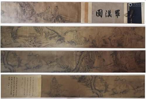 Ding Yunpeng ink figure hand-rolling silk scrollDraw core si...