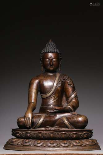 , silver inlaid copper Buddha statueHigh 48 cm, 40 cm long, ...