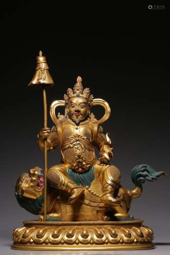 , copper and gold treasure singer's statue34 cm tall, 23...