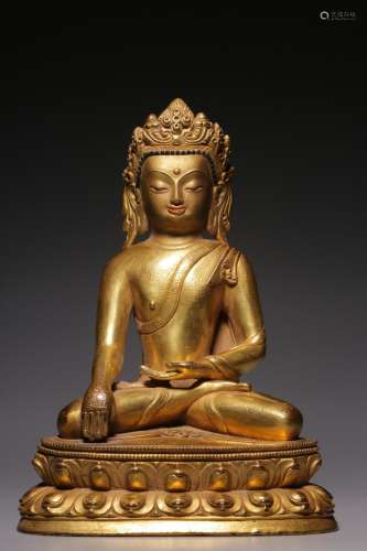 , copper and gold Buddha statue22 cm high, 15.5 cm long and ...