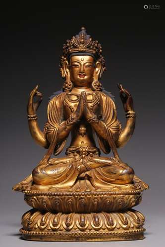 , copper four arm guanyin cave16.7 cm high, 10.5 cm long, 6....