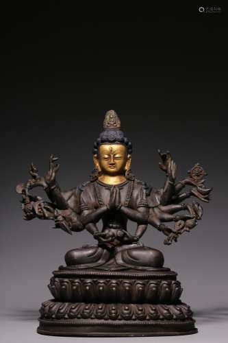 Guanyin cave, copper also 18 armHigh 27 cm, 24 cm long and 1...