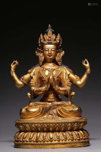 , copper four arm guanyin cave23 cm high, 13.5 cm long, 9.5 ...