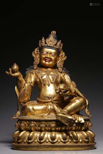 , copper and gold yellow mammon's statue30.8 cm high, 22...
