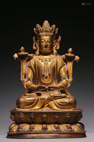 Copper, gold treasure guanyin cave22 cm high, 14.5 cm long, ...