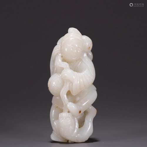 Old hetian jade, seed makings the lad play animal carvingsSp...