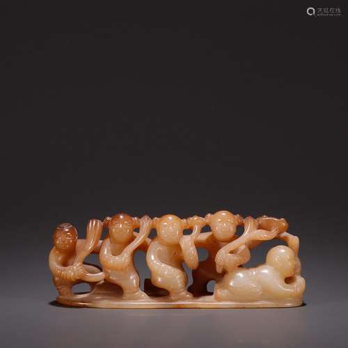 Old hetian jade, hollow out five sub-ka carvingsSpecificatio...