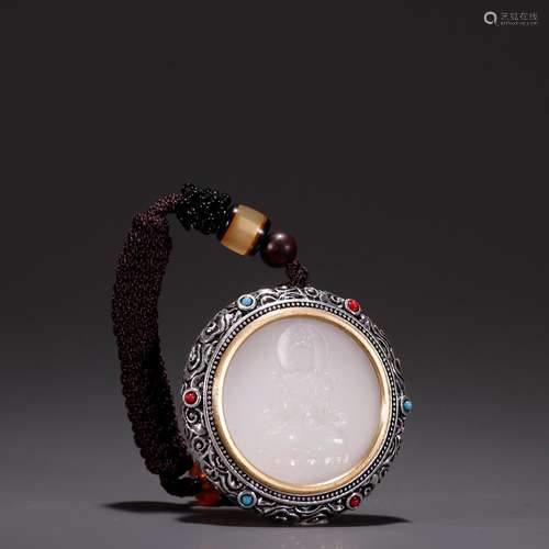 Old silver tire with hetian jade guanyin transshipmentSpecif...