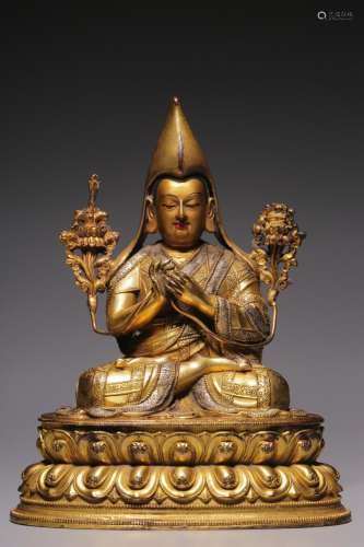 Copper and gold tsongkhapa caveSize: 15 cm high, 12.5 cm lon...