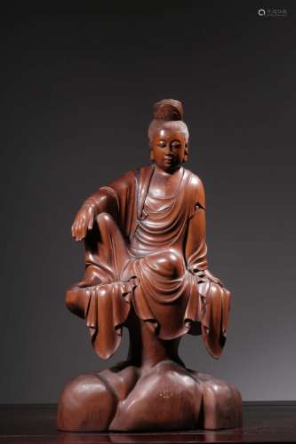 Boxwood carving comfortable guanyin caveSize: 40.3 cm high, ...