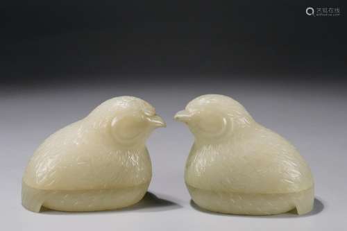 : hetian jade quail cover box of a coupleLength: 9.6 cm. Wid...