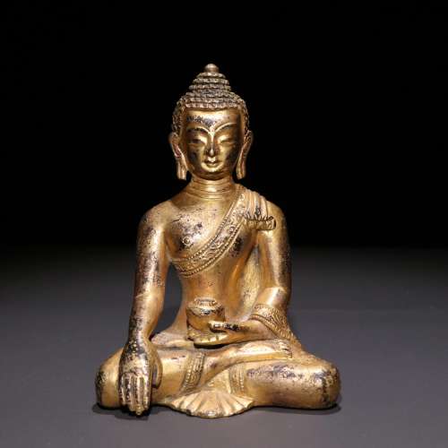 Copper and gold longevity Buddha statue.Specification: 10.5 ...