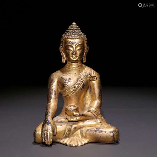 Copper and gold longevity Buddha statue.Specification: 10.5 ...
